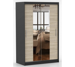 Šatní skříň se zrcadlem NOEMI 01, Černá/Dub Sonoma