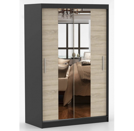 Šatní skříň se zrcadlem NOEMI 01, Černá/Dub Sonoma