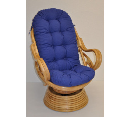 Ratanové houpací křeslo Swivel medové polstr modrý melír