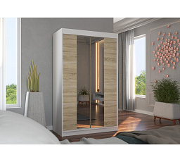 Posuvná skříň se zrcadlem MARVIN 120 Bílá+Sonoma