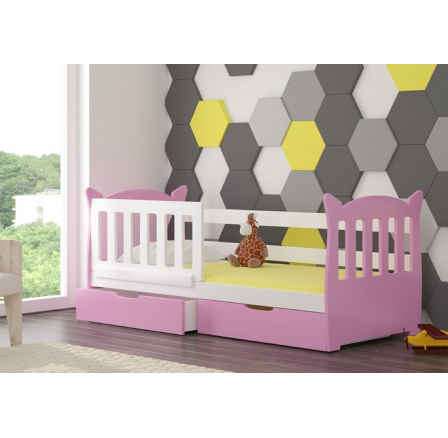 Postel s matrací LENA Bílá+Růžová Postel s matrací LENA Bílá+Růžová