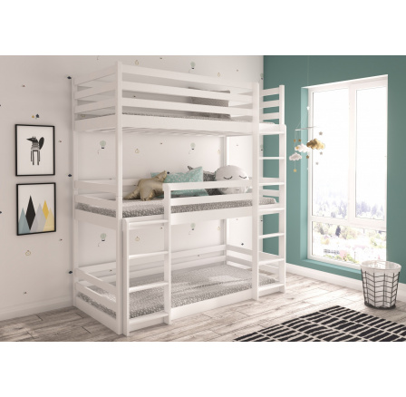 Třílůžková patrová postel TEDRO 180x80 Bílá