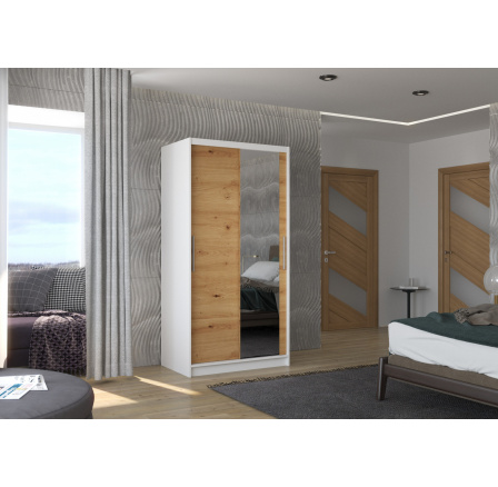 Posuvná skříň se zrcadlem BAROS 100 Bílá+Artisan