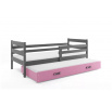 Dětská postel ERYK s přistýlkou 90x200 cm, včetně matrací, Grafit/Růžová
