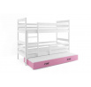 Dětská patrová postel ERYK 3 s přistýlkou 90x200 cm, bez matrace, Bílá/Růžová
