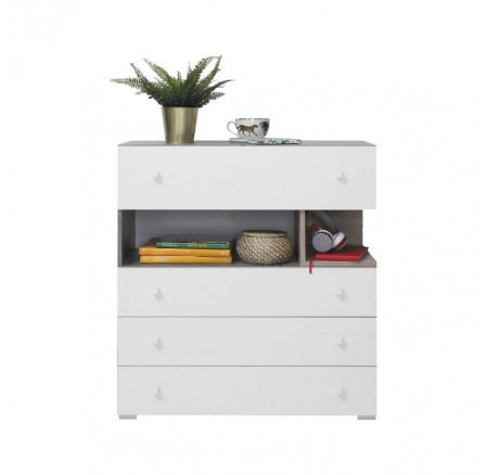 Komoda SIGMA - SI11, Bílý Lux + Beton + Dub Komoda SIGMA - SI11, Bílý Lux + Beton + Dub