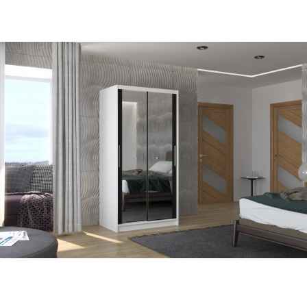 Posuvná skříň se zrcadlem NEVIO 100 Bílá+Černá