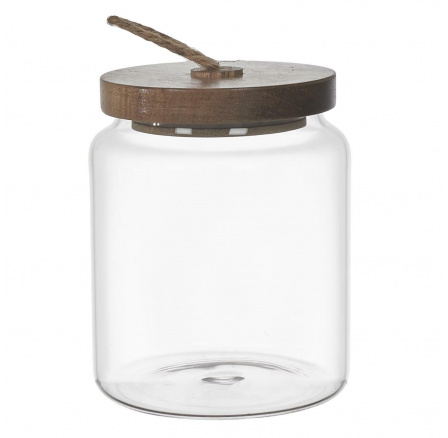 Skleněná nádoba s akáciovým víkem 13 cm