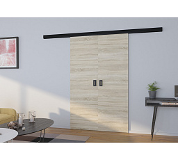 Dvoukřídlé posuvné dveře na stěnu TOPPO 140 Sonoma+Černá