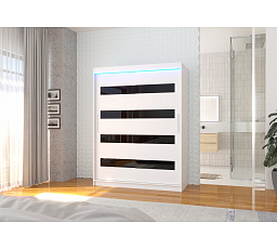 Posuvná skříň s lacobelem a LED osvětlením MARTINEZ 150 Bílá+Černý Lacobel