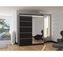Posuvná skříň se zrcadlem a LED osvětlením CARO 180 Černá+Černá