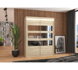 Posuvná skříň se zrcadlem a LED osvětlením FLORENTO 150 Sonoma+Sonoma