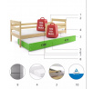 Dětská postel ERYK s přistýlkou 90x200 cm, bez matrace, Přírodní/Zelená