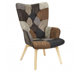 Křeslo ušák Helsinki hnědý patchwork