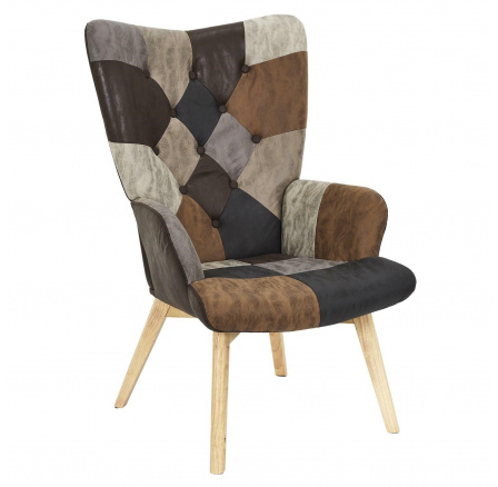 Křeslo ušák Helsinki hnědý patchwork