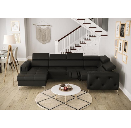 Rohová sedací souprava ORION MAX III , relax s funkcí spaní 165x320x190 přírodní kůže - černá kůže, pravá