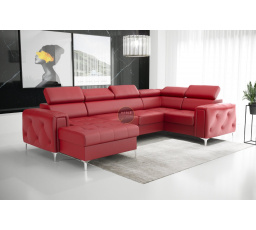 Rohová sedací souprava ORION MAX III s funkcí spaní 165x320x185 cm přírodní kůže - červená kůže, Pravá strana