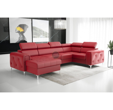 Rohová sedací souprava ORION MAX III s funkcí spaní 165x320x185 cm přírodní kůže - červená kůže, Pravá strana