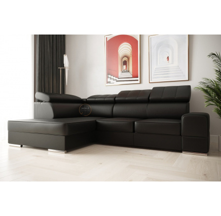 Rohová sedací souprava ROYAL I 260×185 přírodní kůže - černá kůže , levá