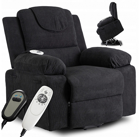 Elektricky polohovatelné masážní křeslo FENIX s funkcí vstávání Černé