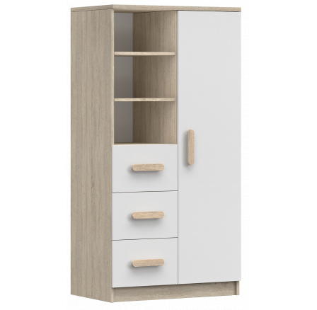 Regál 80 3S1D SMYK III - 05, Dub Sonoma/Bílá/Bílá