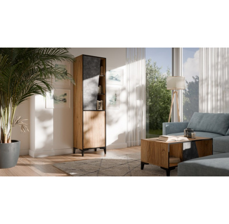 Regál OVO 2D, beton tmavý/ old dub