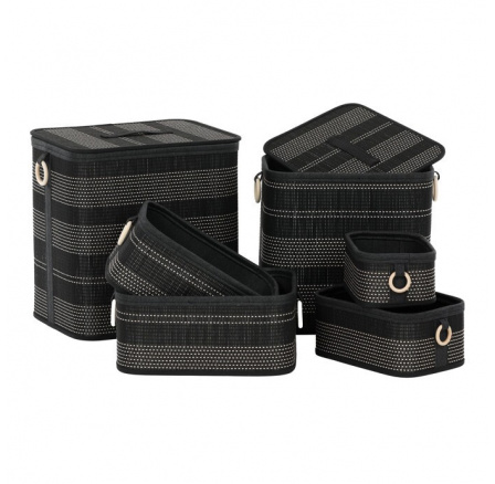 Koš regálový a prádelní - bambus, černý, cena za sadu 6 ks