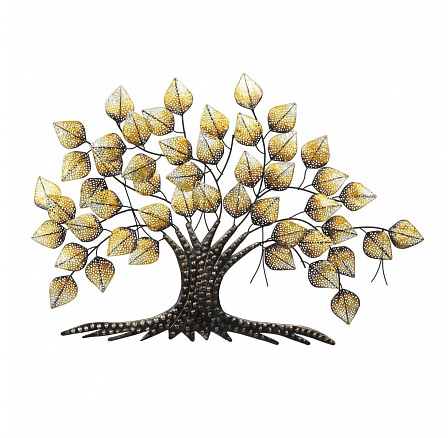 Strom kovový - nástěnná dekorace, špičaté lístky, zlatý