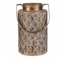 Svítilna kovová - ozdobná s rukojetí, zlatá