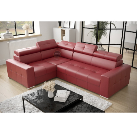 Rohová sedací souprava MARGO II 270×197 přírodní kůže - červená kůže , levá