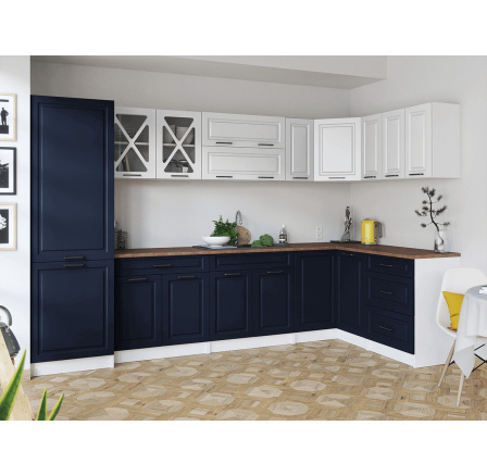 Rohová kuchyňská linka Simea bílá/tm.modrá MAT Rohová kuchyňská linka Simea bílá/tm.modrá MAT