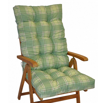 Polstr na teakové zahradní křeslo vysoké - látka UNIKO zelená kostka