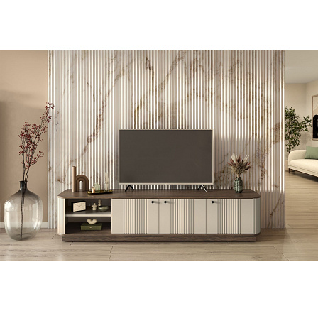 VESPER RTV 187 3D - kašmírové MDF / ořech / černé úchyty / sokl
