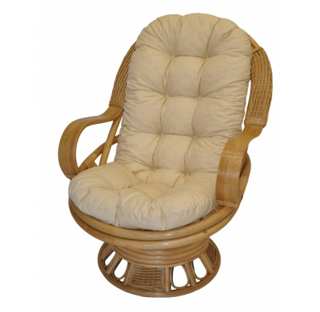 Ratanové houpací křeslo Swivel Excelent medové polstr světle béžový melír