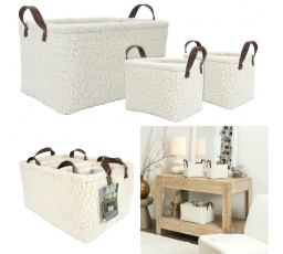 Sada 3 krémových košů Boucle