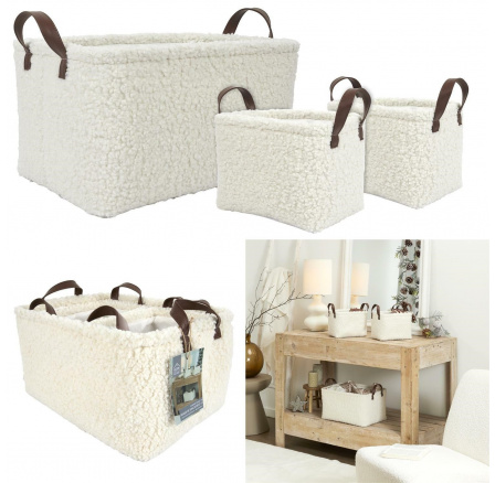 Sada 3 krémových košů Boucle