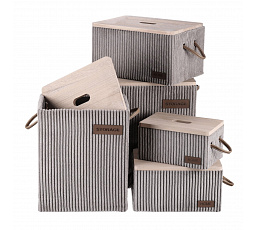 Koš prádelní - látkový s víkem, šedý, cena za sadu 5 ks