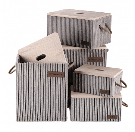 Koš prádelní - látkový s víkem, šedý, cena za sadu 5 ks