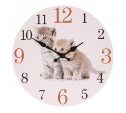 Hodiny nástěnné - pr. 34 cm, MDF, zvídavá koťata