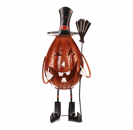 Dýně strašidelná na nohou - kovová dekorace, oranžová