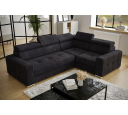 Rohová sedací souprava s funkcí spaní MARGO II 270X197 - černá/modrá , pravá