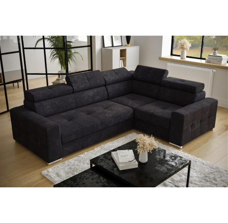 Rohová sedací souprava s funkcí spaní MARGO II 270X197 - černá/modrá , pravá