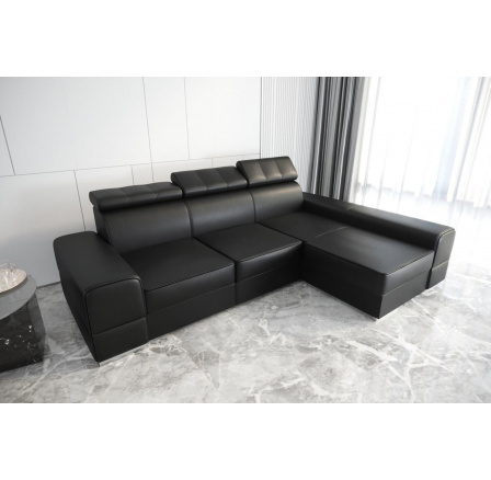 Rohová sedací souprava ROYAL 295×185 - černá eko kůže , pravá