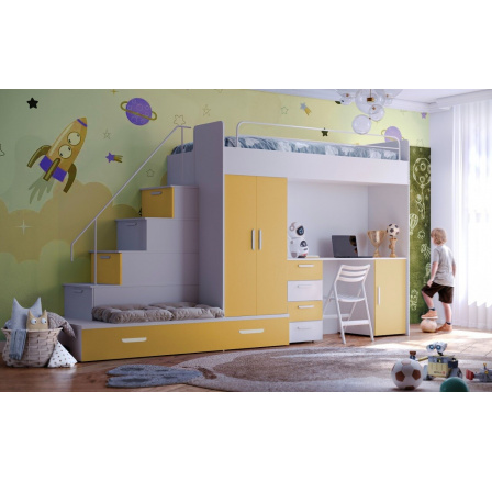 Vyvýšená postel PARADISE 5, Bílá Žlutá mat Vyvýšená postel PARADISE 5, Bílá Žlutá mat