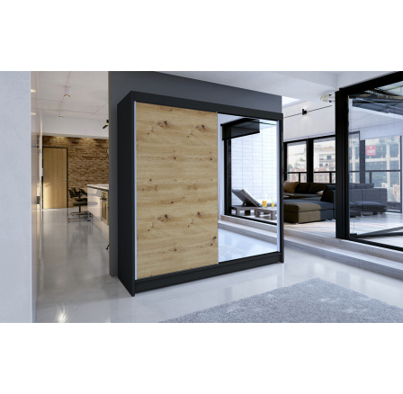 Šatní skříň TAISA I 180, Černá/ Dub artisan Šatní skříň TAISA I 180, Černá/ Dub artisan