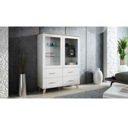 Vitrína LOTTA 120, Bílá / Dub sonoma