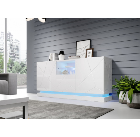 Komoda QIU 2D1K, lesklá bílá/lesklá bílá