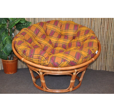 Ratanový papasan 100 cm koňak polstr okrový