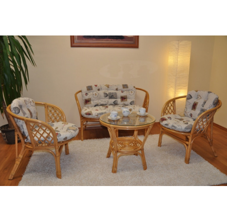 Ratanová sedací souprava Bahama medová velká polstry motiv srdce LOVE Ratanová sedací souprava Bahama medová velká polstry motiv srdce LOVE