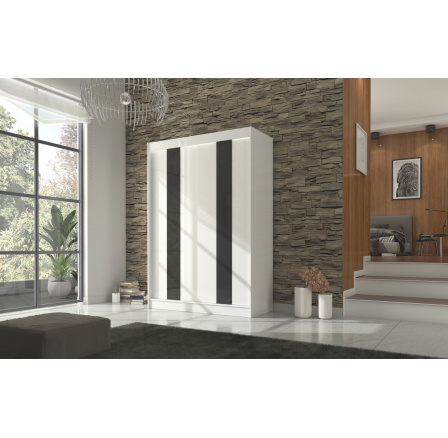 Posuvná skříň s lacobelem KAREN 150 Bílá+Černý Lacobel